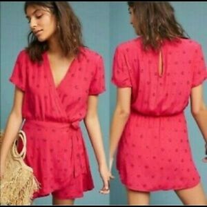 Anthropology, Pink/Fuchsia Romper, w/ skirt Embroidered dot pattern. Size small